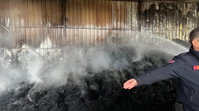 Keşan'da çıkan yangında bin saman balyası yandı