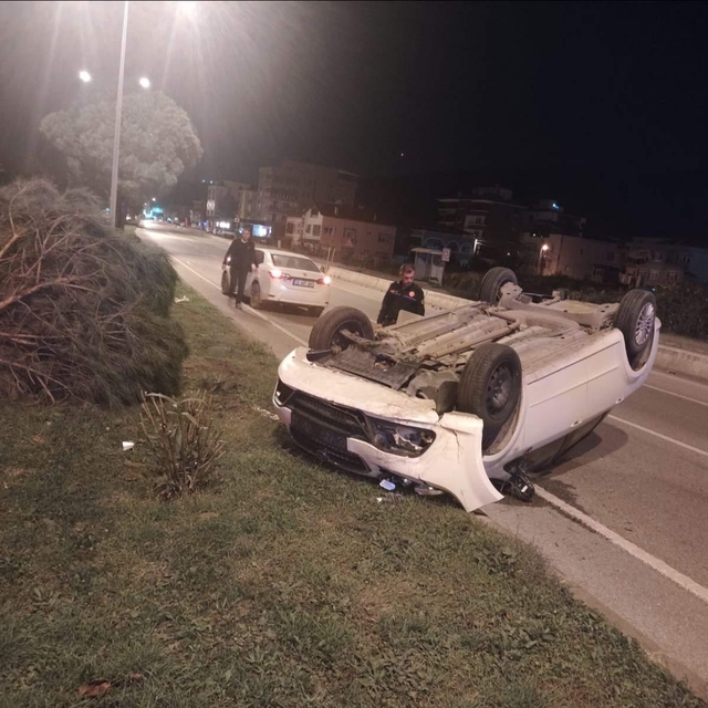 Otomobil, ağaca çarpıp ters döndü; 1 yaralı