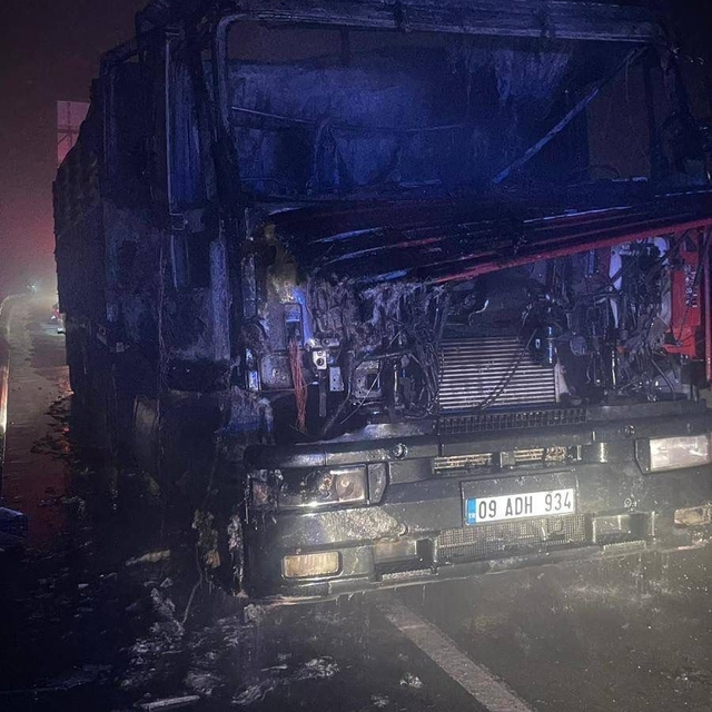 Seyir halinde bir anda alev alan tır kül oldu