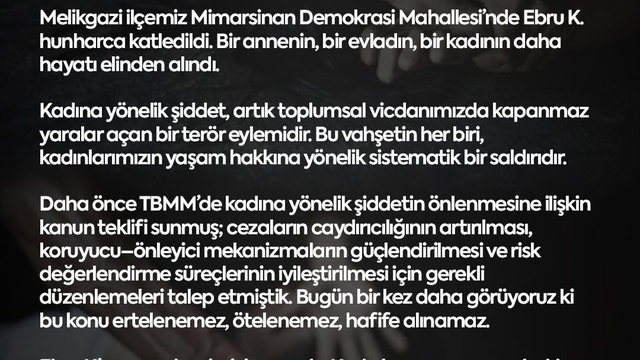 MHP'li Ersoy: "Kadınlarımızın yaşam hakkını korumak devletin, toplumun ve hepimizin namus borcudur"