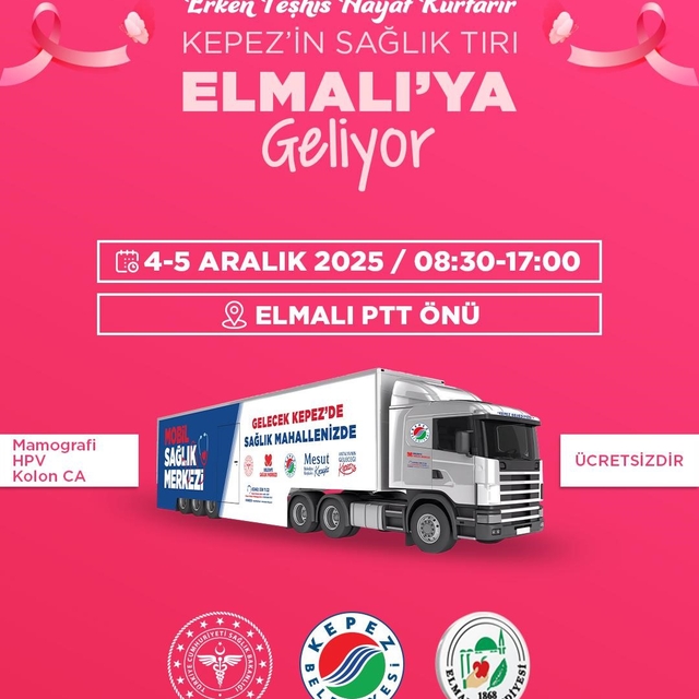 Kepez'in Mobil Sağlık Merkezi 4-5 Aralık'ta Elmalı'da Kanser taraması yapac...