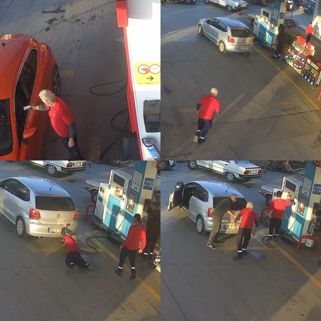 LPG pompası takılıyken hareket eden araca pompacı son anda müdahale etti