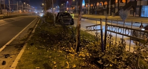 Köpeğe çarpmamak için manevra yapan sürücü refüje çıktı