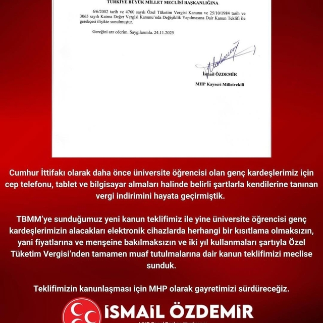 MHP'li Özdemir'den üniversiteliler için kanun teklifi