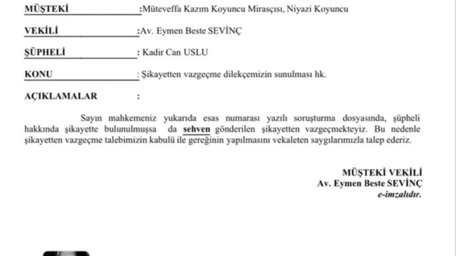 Kazım Koyuncu'nun mirasçısı Niyazi Koyuncu öğretmen hakkındaki telif şikayetini geri çekti
