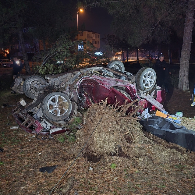 Otomobil, takla atarak çarptığı ağacı kökünden söktü: 1 ölü