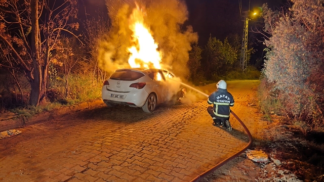 Defne'de otomobil alevlere teslim oldu