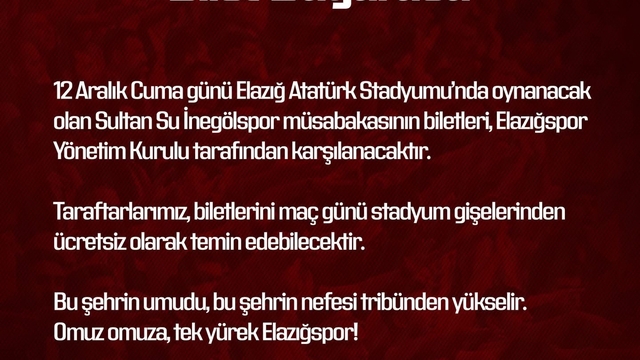 Elazığspor yönetimi biletleri ücretsiz yaptı