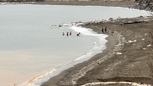 Yüksek kesimlerine kar yağan Bitlis'te, göle girip yüzdüler