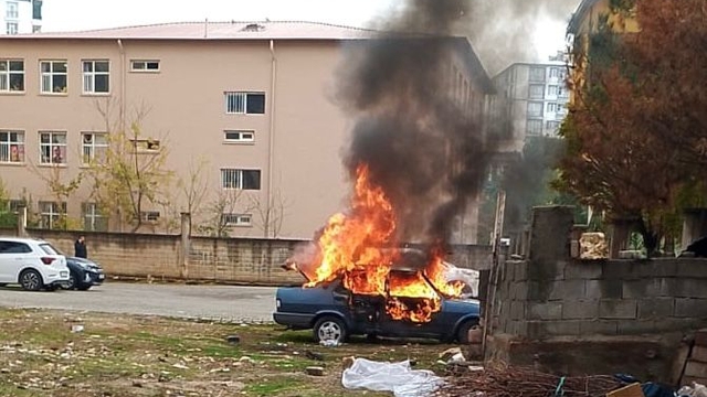 Siirt'te park halindeki otomobil yandı