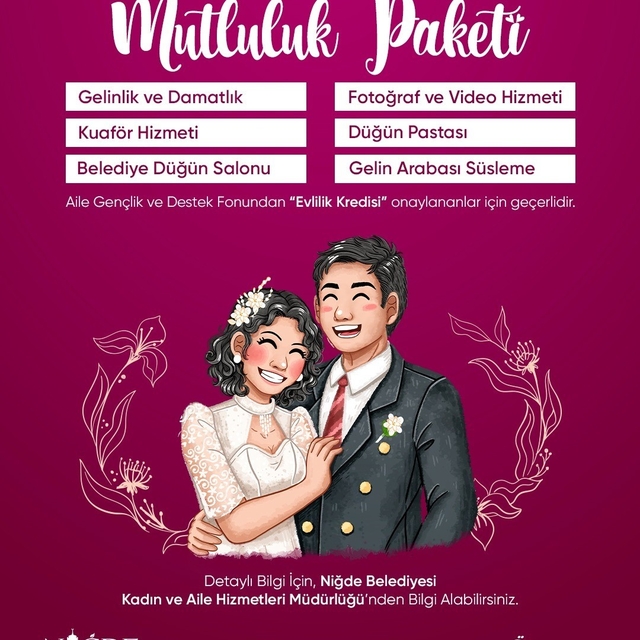 Niğde Belediyesi'nden genç çiftlere "mutluluk paketi" desteği