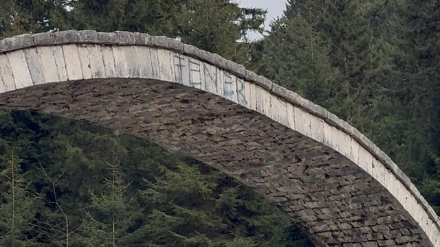 Rize'de tarihi kemer köprüye sprey boya ile zarar verildi