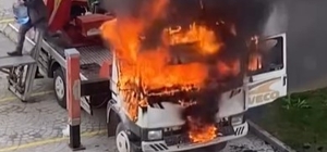 6. kata eşya çıkaran vinçli kamyon alev alev yandı
