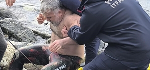 Zıpkın bacağına saplandı, ayağında zıpkınla hastaneye götürüldü