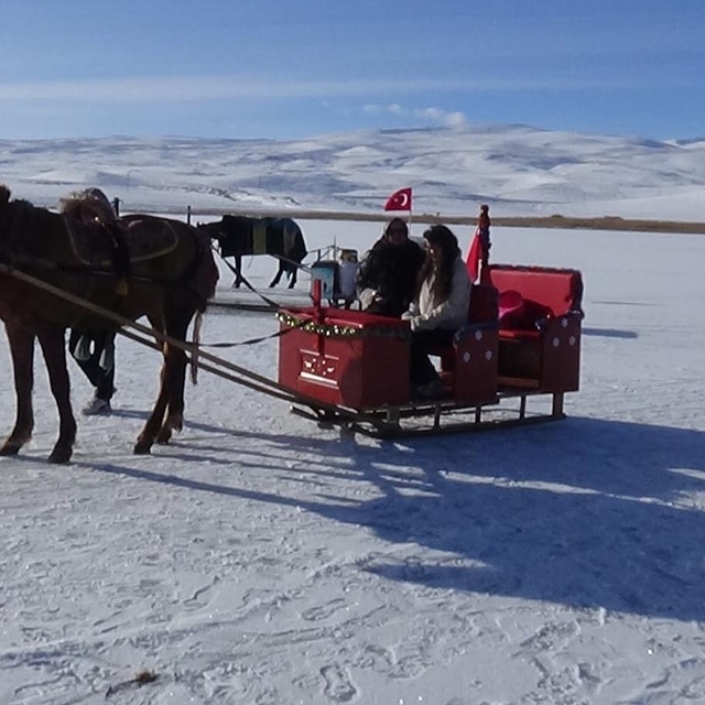 Atlı kızaklar, Çıldır Gölü'nde tura başladı
