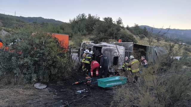 Kaza yaptıktan sonra alevlere teslim olan tırdaki 2 kişi öldü, taşınan anguslar otobana yayıldı