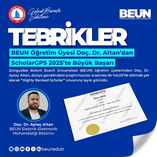 BEUN Öğretim Üyesi Doç. Dr. Altan'dan ScholarGPS 2025'te büyük başarı