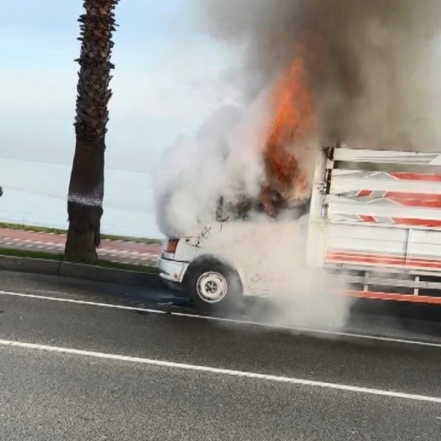 Ordu'da seyir halindeki kamyonet yandı