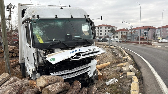 Kontrolden çıkan tır, kereste fabrikasının deposuna girdi