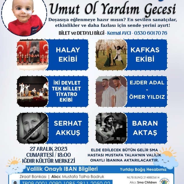 Mustafa Talha için Iğdır'da bağış gecesi düzenleniyor