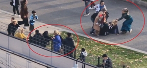 Adliye önünde tekmeli-yumruklu kavga kamerada