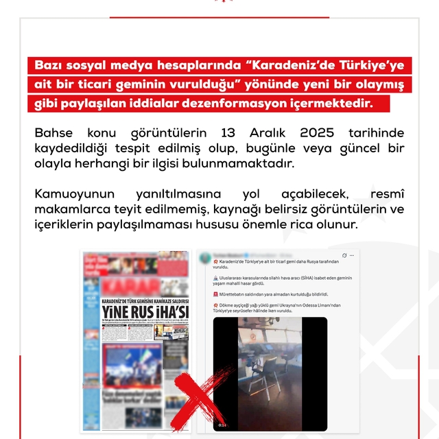 DMM'den 'Karadeniz'de Türk gemisi vuruldu' iddiasına ilişkin açıklama