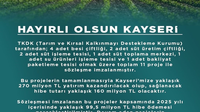 Kayseri'ye 270 milyon TL'lik 11 proje müjdesi