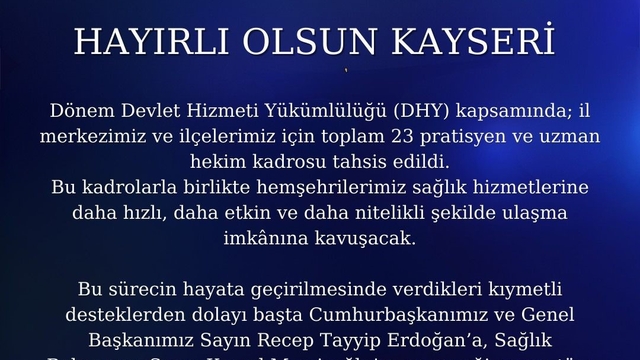 Kayseri'ye 23 hekim kadrosu