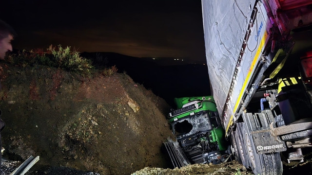 Manavgat'ta şarampole devrilen tırın sürücüsü ağır yaralandı