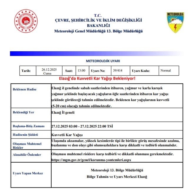 Meteorolojiden 3 için kuvvetli kar yağışı uyarısı
