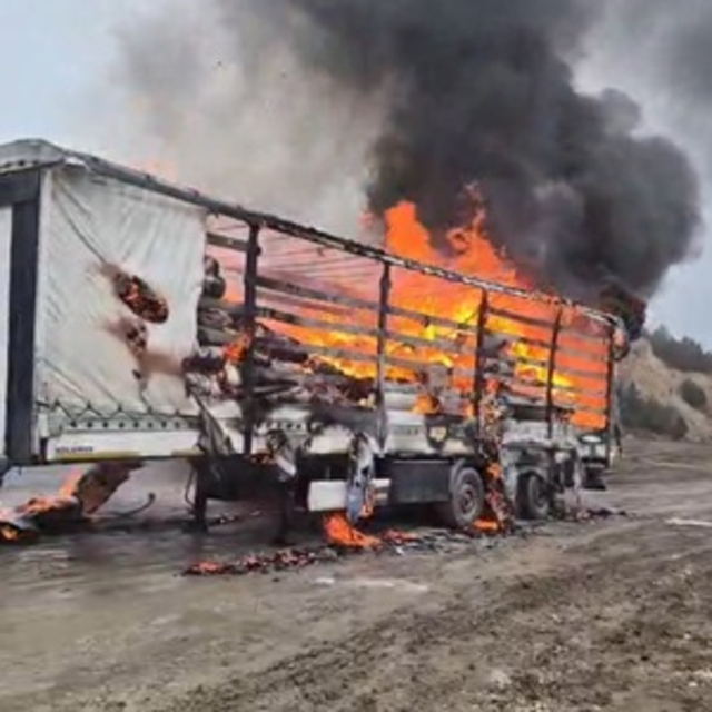 Kağıt yüklü TIR'ın dorsesi alev alev yandı