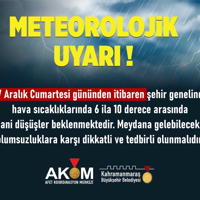 Kahramanmaraş'ta soğuk hava uyarısı