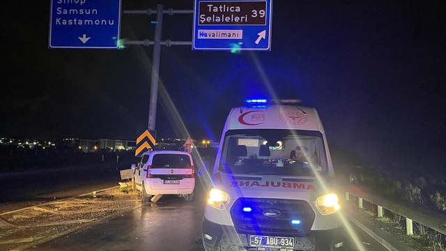 Sinop'ta otomobil yön tabelasının direğine çarptı, 2 kişi yaralandı