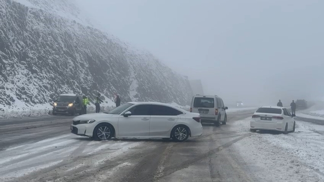 Kar yağışı etkili oldu, Bingöl'de araçlar yolda kaldı