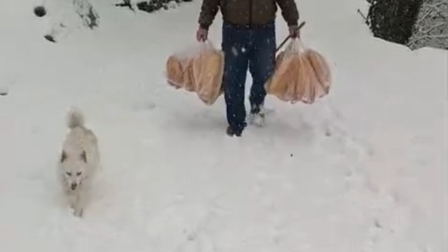Yolu kar nedeniyle kapanan köyüne ekmek taşıdı