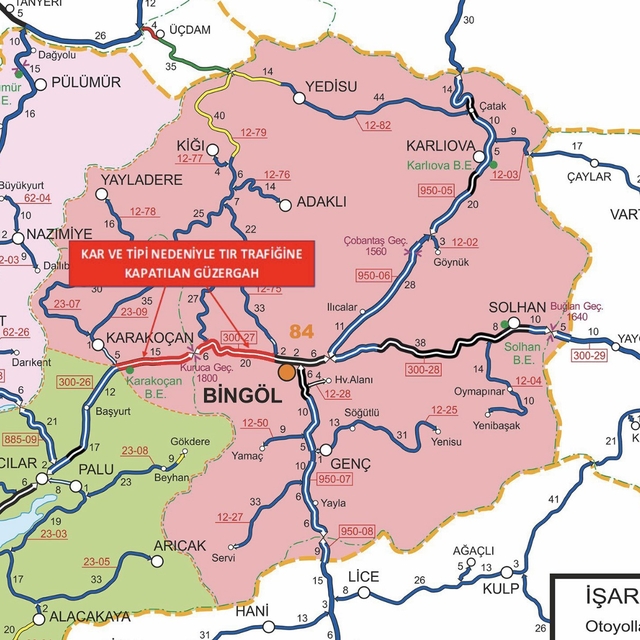 Bingöl-Elazığ yolu tır trafiğine kapatıldı