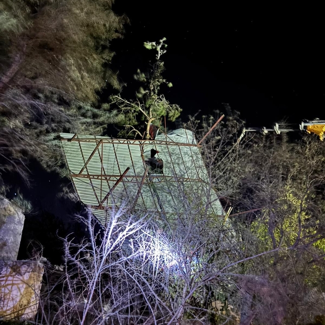 Mersin'de şiddetli rüzgar nedeniyle asırlık meşe devrildi, evin çatısı uçtu