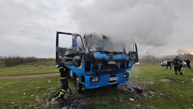 Edirne'de park halindeki kamyon alevlere teslim oldu