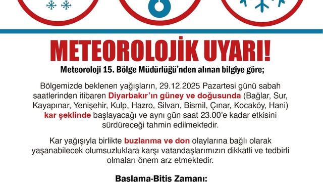 Diyarbakır Valiliğinden kar uyarısı