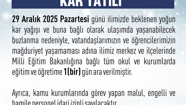 Elazığ'da eğitim-öğretime 1 gün ara verildi