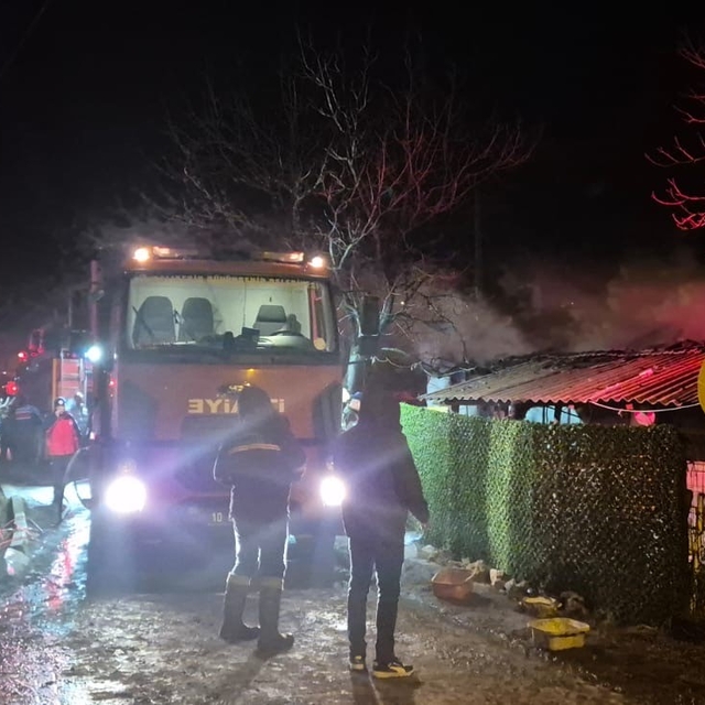 Manyas'ta tek katlı ev alevlere teslim oldu