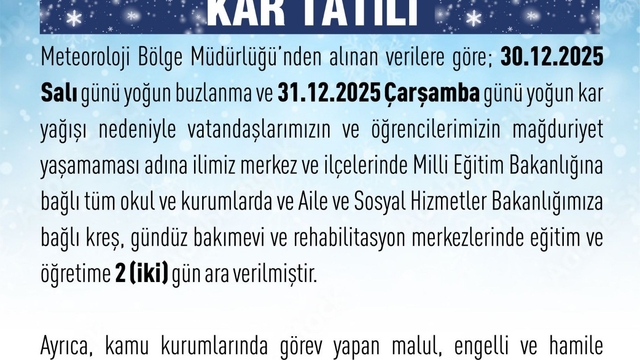 Elazığ'da eğitime 2 gün ara verildi