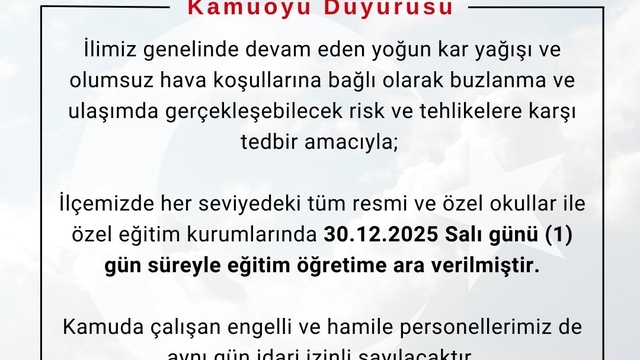 Bingöl'de kar tatili: 3 ilçede tüm okullar, merkezde taşımalı eğitime ara