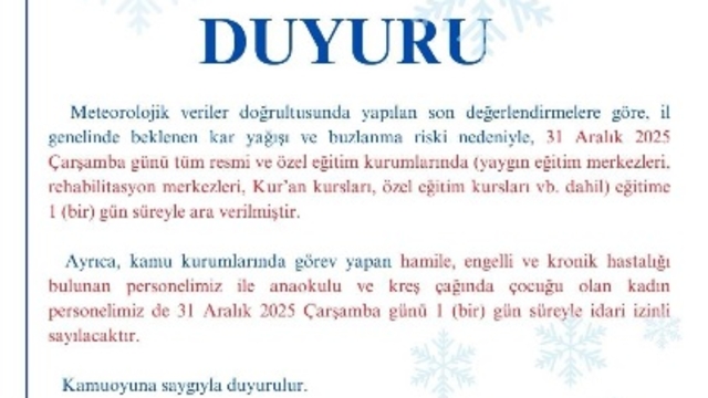 Kırşehir'de okullar tatil edildi