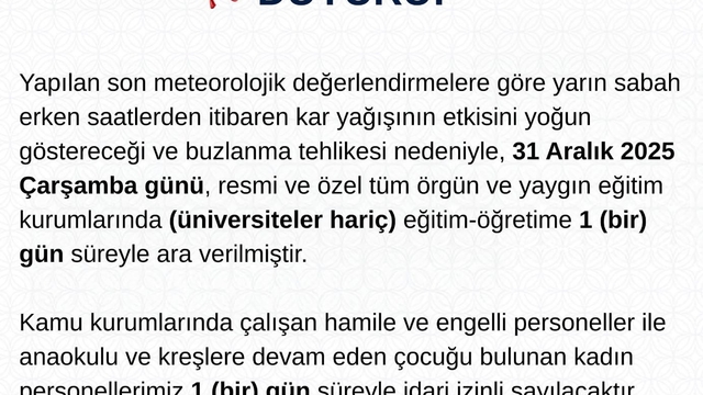 Tunceli'de eğitime 1 gün ara verildi