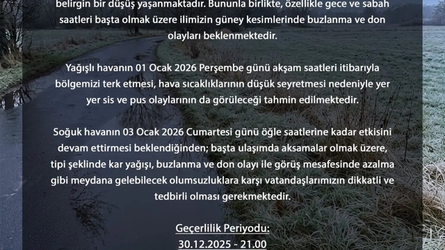 Bursa Valiliği'nden buzlanma ve don uyarısı