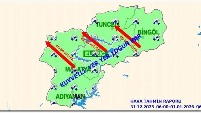 Elazığ için kuvvetli kar ve rüzgar uyarısı