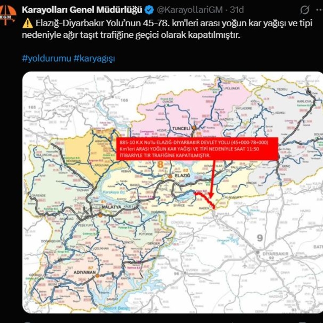 Elazığ'da 311 köy yolu, kardan ulaşıma kapandı (2)