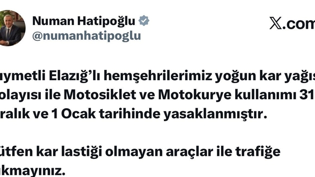 Elazığ'da motosiklet ve motokurye kullanımı yasaklandı
