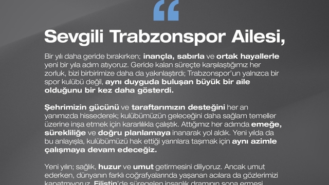 Trabzonspor Kulüp Başkanı Ertuğrul Doğan'dan yeni yıl mesajı